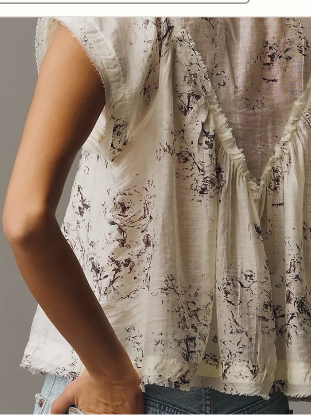 Neutral Floral V-Neck Flutter Sleeve Top